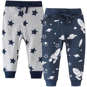 WAWLAUDP Boys Drawstring Elastic Pants Toddler Cotton Sweatpants Kid Dinosaur Active Jogger Pants with Pockets Multipack,Size 2Y