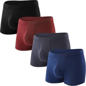 BAMBOO COOL Mens Underwear Trunks for Man Soft Waistband Open-fly Support Briefs(3 or 4 pack) (Large, 04-gray, Black, Red, Blue)