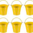 PATIKIL 2.7"x2.3" Small Metal Buckets with Handle, 6 Pcs Mini Galvanized Bucket Colorful Easter Buckets for Crafts Party Favors Decoration, Yellow