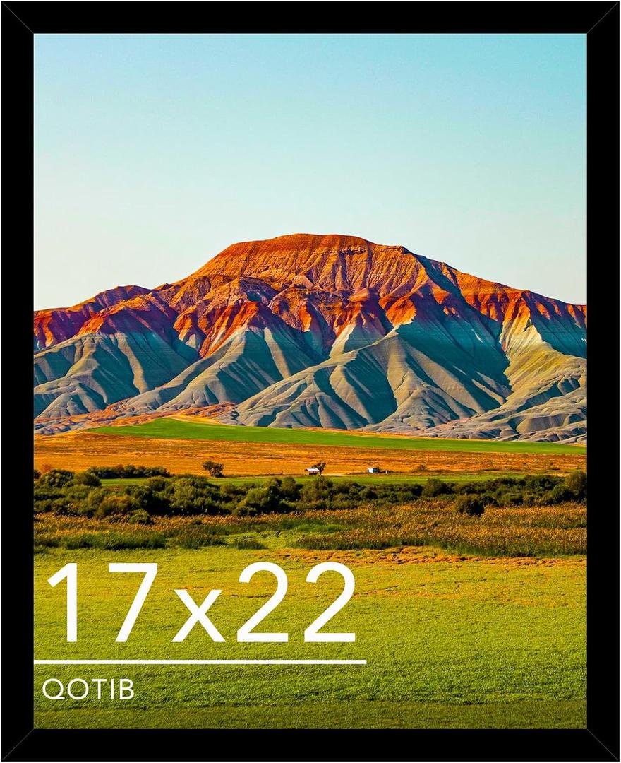 17x22 Picture Frame Black for Wall Mounting, Horizontal and Vertical Formats for Wall Hanging, Wood 17x22 Frame, Black, 1 Pack