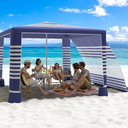 MoKo Beach Cabana, 8'×8' Large Beach Canopy with Side Wall, UPF 50+ Protection Easy Setup Beach Tent Sun Shelter, Adjustable Height Wind Resistant Cabana Beach Tent for Whole Family, Navy Stripes
