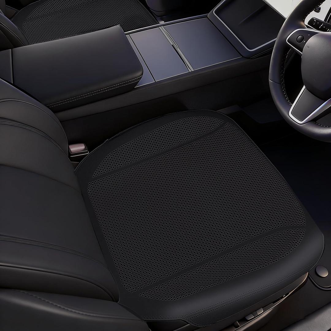2 Pcs Nappa Leather Front Seat Covers for Tesla Model Y/3 Highland/Juniper 2025 2026 Interior Accessories, Breathable All-Season Non-Slip Full Cover Bottom Seat Protectors Cushion, Black