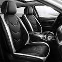 otoez Car Seat Covers Full Set, Universal Leather Seat Cover for Car, Waterproof 5 Seat Automotive Front and Back Seat Protector Full Coverage for Most Sedens Trucks SUVs, White & Black (No Pillows)