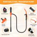 Electric Fuel Transfer Pump, 3GPM Portable Fluid Transfer Siphon Pump with Oil Pipeline, Battery Gas Pumps with Adjustable Flow Control Nozzle for Car/RV(Orange)