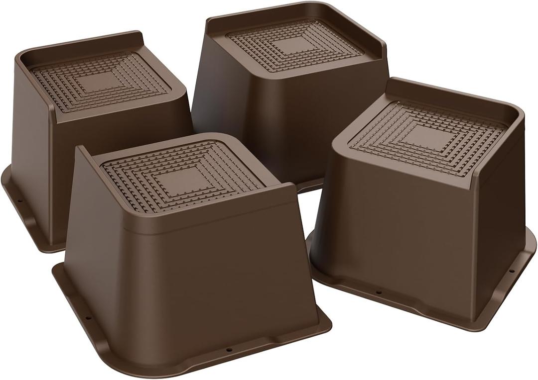 Bed Risers 2 Inch, 3 Inch, 4 Inch, 6 Inch or 8 Inch Heavy Duty Furniture Risers, Up to 6000 Lbs L Shaped Design Bed Lifts Blocks for Couch Desk Sofa Table (Dark Brown 4 Pack, 4 Inch)
