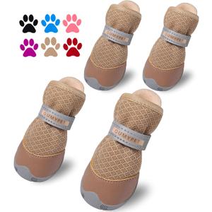 QUMY 4PCS Dog Shoes for Small Dogs, Hot Pavement Summer Puppy Dog Boots & Paw Protectors with Soft Anti-Slip Rubber Sole, Mesh Breathable Dog Booties for Hardfloors, Walking Running Khaki Size 1