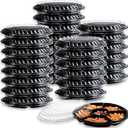 30Pcs Plastic Appetizer Tray with Lid,Heavy Duty Veggie Fruit Snacks Trays,Disposable Food Storage Containers with 6 Divided Compartment,Round Appetizer Serving Tray for Party Buffet Salad Nut