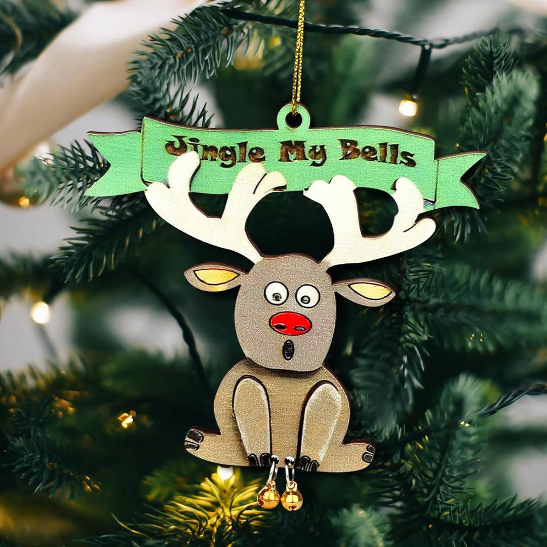 Funny Christmas Wooden Ornaments Jingle My Bells Female Humour Xmas Tree Holiday Party Decorations, Naughty Dirty Gag Funny elk Gift Ideas for Adults Merry Christmas Home Decor
