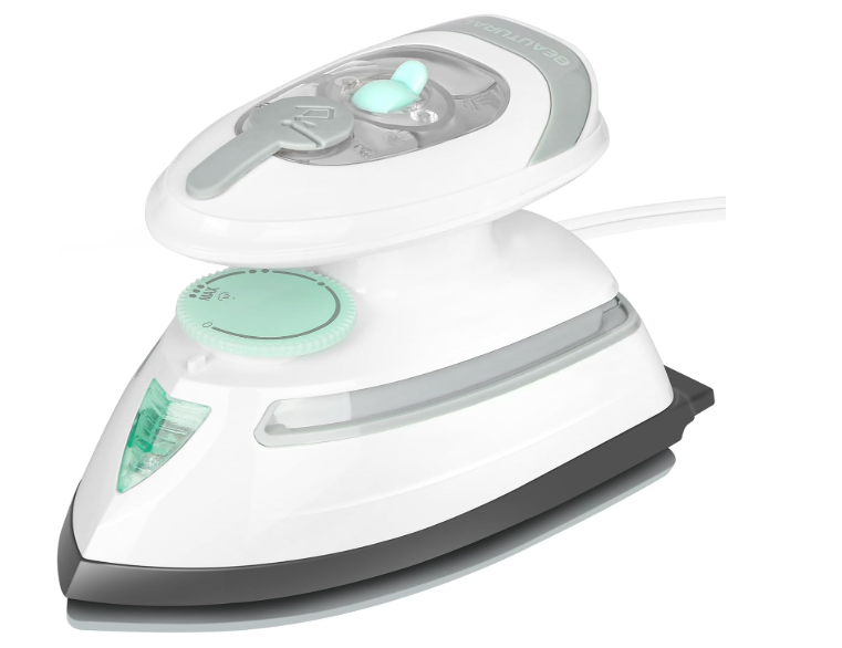 BEAUTURAL Mini Travel Steam Iron for Clothes with Dual Voltage, Temperature Control, NonStick Soleplate and Cord Storage, Ideal for Sewing, Quilting and Handcraft