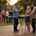 pollilar Cocktail Table 28in Portable Folding Bar Height Table, Compact Round High Top Plastic & Steel Bistro with Removable Legs, Indoor Outdoor RV Patio Catering Parties Commercial Events-Black, 70CM