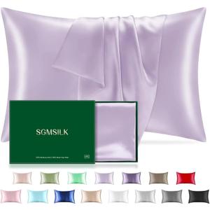 SGMSILK Mulberry Silk Pillowcase for Hair and Skin, SGMSILK 22 Momme Natural Silk Pillow Cases with Zipper, 6A Soft and Smooth Single Sided Pure Silk Pillow Cover (Light Purple, King 20"x36")