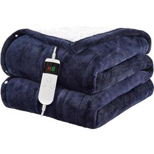 Electric Blanket Heated Throw, Soft Flannel 50"x60" Heating Blanket with 8 Hours Auto Off 10 Fast Heating Levels Machine Washable Sherpa Heated Blanket with Overheating Protection
