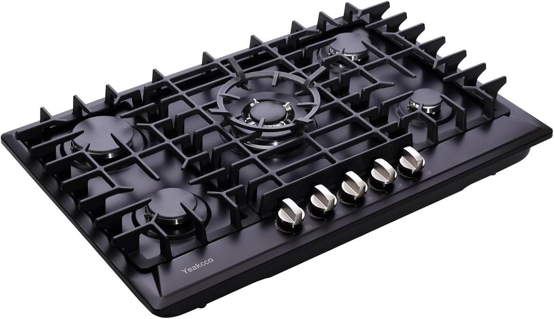 30 Inch Gas Cooktop, Built-in 5 Burners Stainless Steel Stove Top Propane/Natural Gas Convertible Dual Fuel Cooktop (Black)