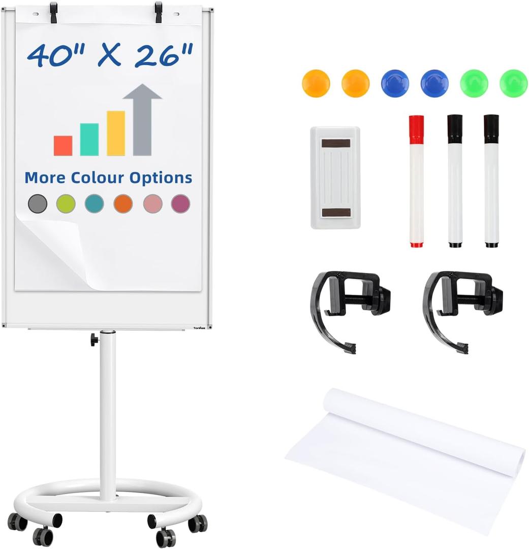 TANKEE Mobile Whiteboard, 40x26 Inches White Board on Wheels, Height Adjustable Magnetic Dry Erase Board with Stand, Easel Whiteboard with Stand for School Classroom Office Home Teacher Homeschooling