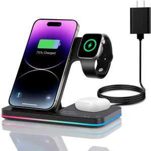 Wireless Charger 3 in 1 Charging Station lPhone Fast Foldable Charging Stand for Apple Multiple Devices with an 18 W Quick Charger for lPhone 16/15/14/13 Pro Max Apple Watch AriPods Pro 2