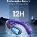 SHEWIND Portable Neck Fan - 5000mAh Rechargeable Hands-Free Wearable Fan | 4 Speeds, Bladeless & LED Display | Personal Cooling Fan for Travel, Outdoors, Camping - Purple