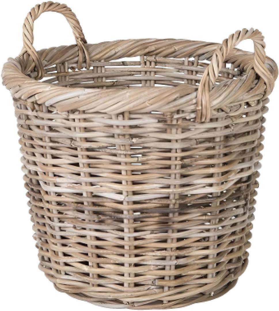 Kouboo Kobo Rattan Round Planter, Gray Decorative Storage Basket, 17"D x 17"W x 16"H
