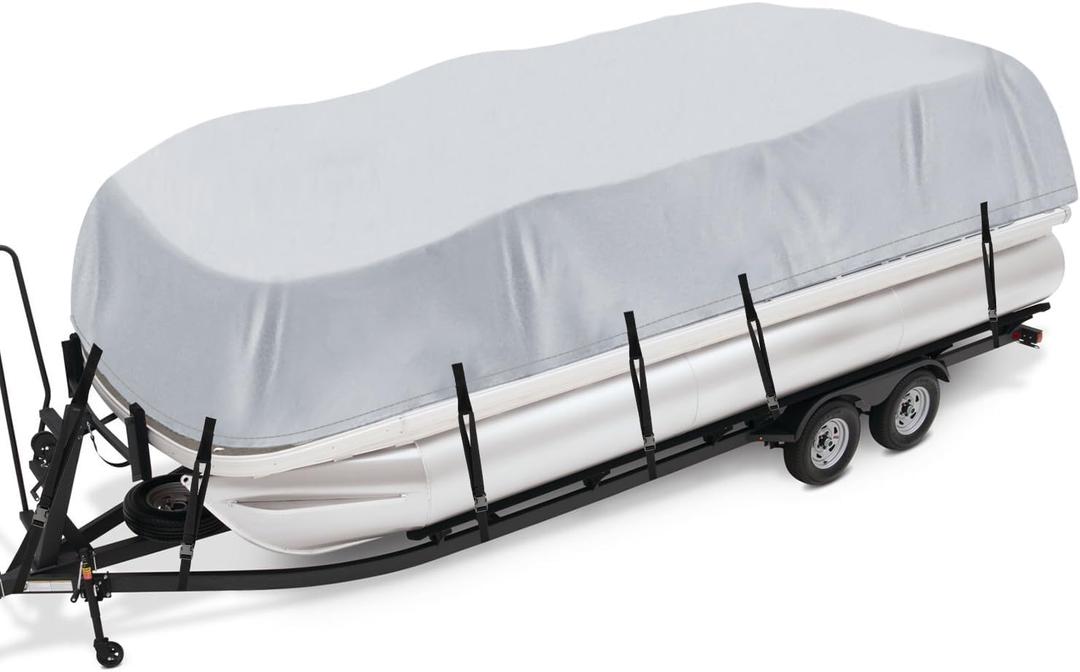 iCOVER Trailerable Pontoon Boat Cover, Fits 17 to 28ft Long & Beam Width up to 102in Pontoon Boat with Storage Bag (Silver), Size: 21'-24' Long and Beam Width up to 102in