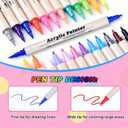 60 Colors Dual Tip Acrylic Paint Pens Markers Dual Tip Markers Art Canvas Kit Paint Brushes for Canvas Painting Drawing Graffiti Waterproof and Colorfast