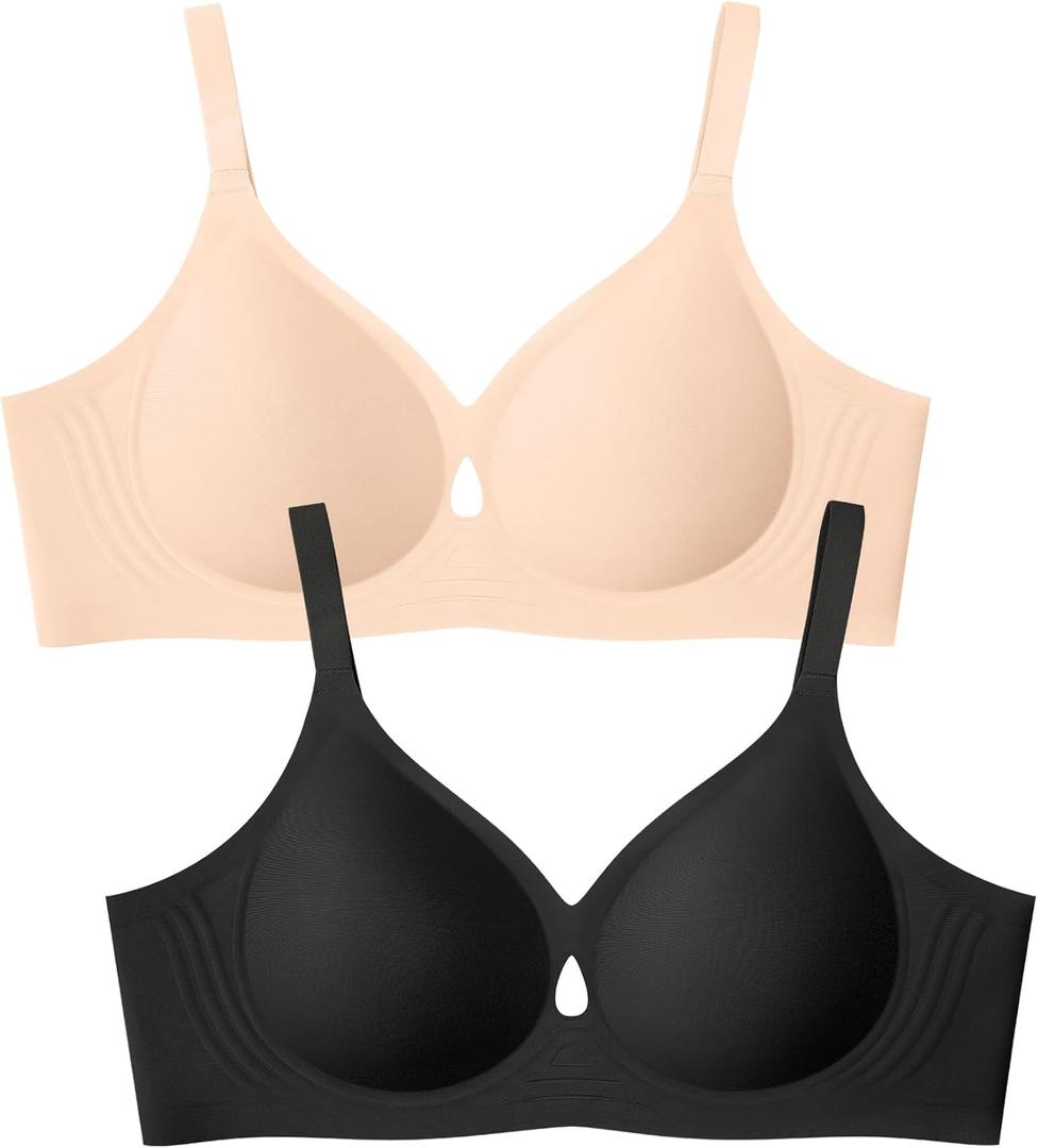 Wireless Bras for Women No Underwire Jelly Bras Seamless Push Up Full Coverage Bralettes Comfortable Everyday Bra (XX-Large, Skin+black)
