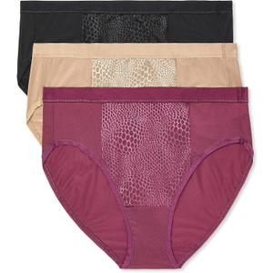 Warner's Women's Blissful Benefits Tummy Smoothing Hi-cut Panty (XX-Large, Amaranth / Toasted Almond / Black)