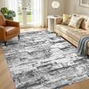 Area Rugs for Living Room: 7x9 Abstract Washable Rug Modern Neutral Large Soft Stain Resistant Non-Slip Backing Machine Table for Bedroom Dining Room Indoor Home Office Carpet - Black Grey
