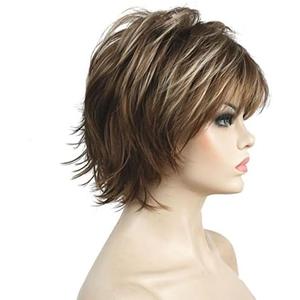 Lydell Short Layered Shaggy Full Synthetic Wig Wigs 12TT26 Brown Highlights