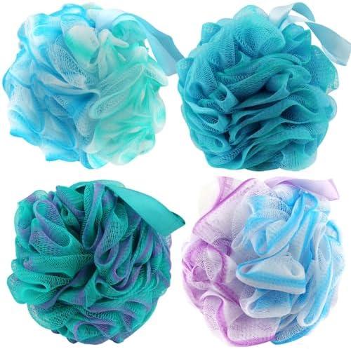 Chuya Bath Sponges Loofahs 70 Grams Large Size,4 Pack Shower Sponge Exfoliating Cleaning Bath Loofa Body Scrubber Balls for Women Men Children Washing