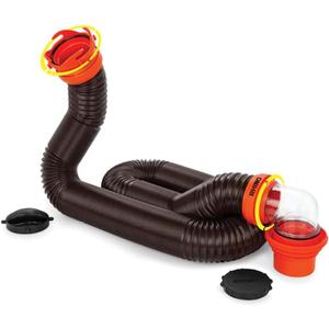 Camco RhinoFLEX 15-Ft Camper/RV Sewer Hose Kit - Features Clear Elbow Fitting w/Removable 4-in-1 Adapter - Connects to 3 Slip or 3/3.5/4 NPT Threaded Sewer Connection (39761)