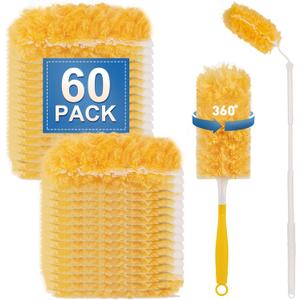 Heavy Duty Duster Refills, Disposable Dusters Kit for Cleaning Dusting Furniture Blind Ceiling Fan, Multi Surface 360 Feather Duster(60)+3FT Extended Handle +1 Handle