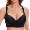 Plus Size Push Up Bras for Women Back Fat Smoothing Bra Comfort Lightly Underwire T-Shirt Bra (36D, Black)