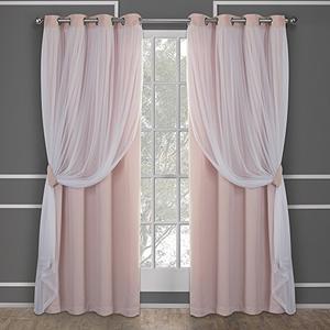 TOWN & COUNTRY LUXE Talia Double Layer Indoor Curtains, Sheer and Room Darkening Blackout, Grommet Top, Energy Efficient, 1- Piece 52"x84", Rose Blush