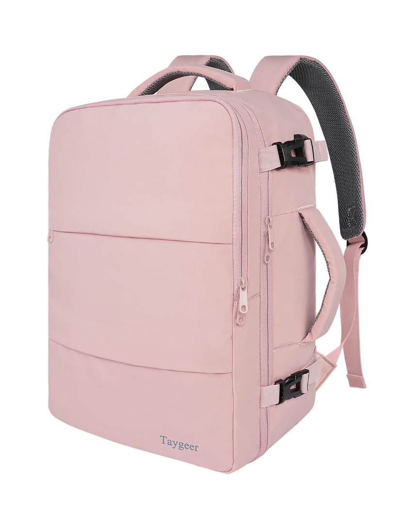 Taygeer Travel Backpack for Women, Carry On Backpack with USB Charging Port & Shoe Pouch, TSA 15.6inch Laptop Mochila Flight Approved, Nurse Bag Casual Daypack for Weekender Business Hiking, Pink