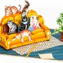 3 x Lovely Funny Cats Pop Up Card, Crazy, Humorous Cats on Sofa, Living Room, Cat Themed, 3D Greeting Card, Gift for Birthday, Valentines, Mothers Day, 5x7 - Includes Envelope And Message Note