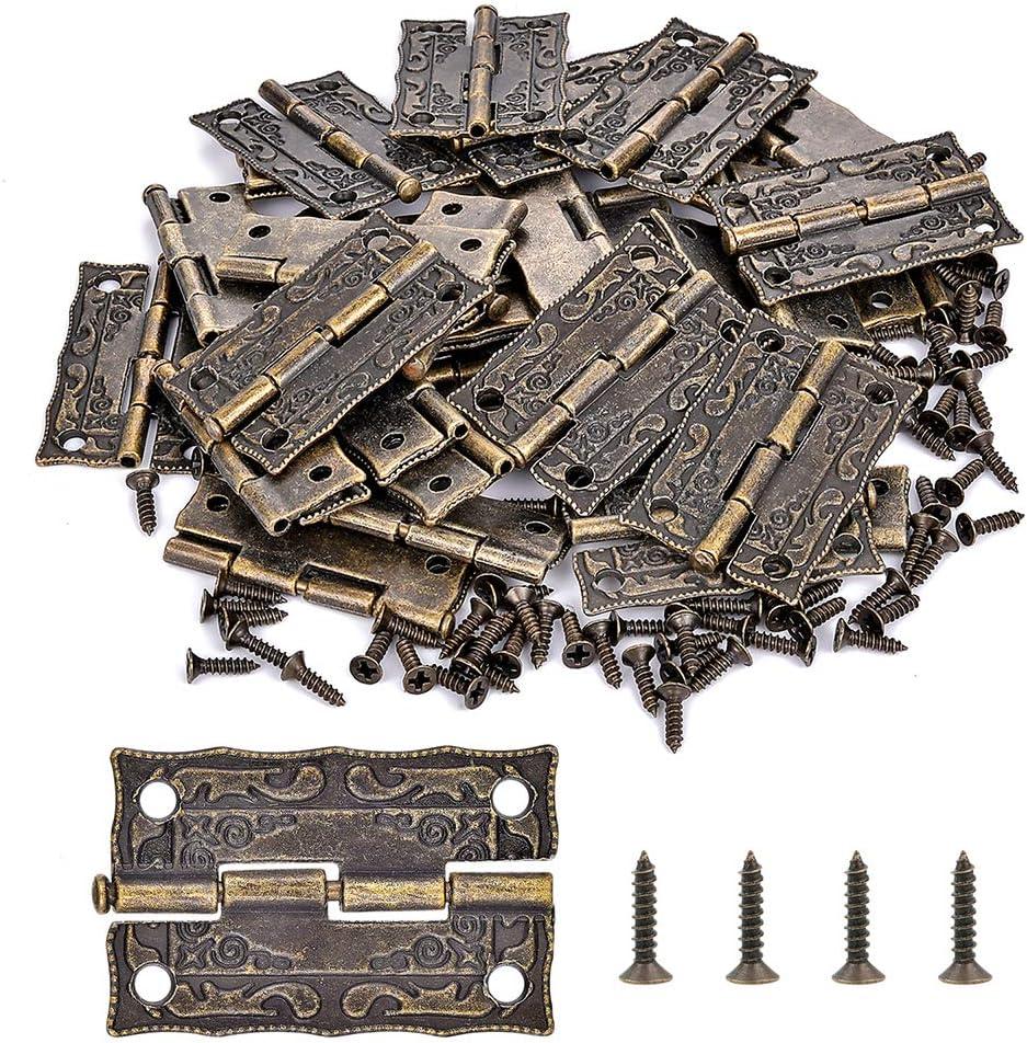 40 Pieces Jewelry Box Hinges Bronze Engraving Design - Hinge Repair Kit for Antique Box Hinge, Vintage Tool Box Hinge, Decorative Wooden Cases, Gift Boxes, Wine Boxes