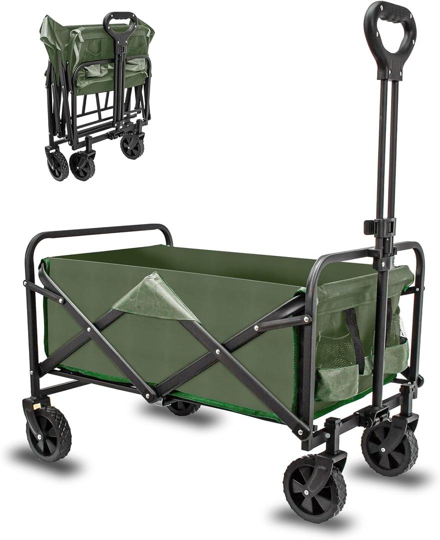Collapsible Foldable Wagon, Heavy Duty Beach & Utility Folding Cart for Camping, Sports & Outdoor Activities (Green) (Army Green)
