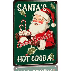 Vintage Style Christmas Decor Sign - Santa's Hot Cocoa Metal Tin Sign, Festive Wall Decor for Kitchen, Cafe, Bar - Perfect for Hot Cocoa Lovers - 8x12 Inch (P4)
