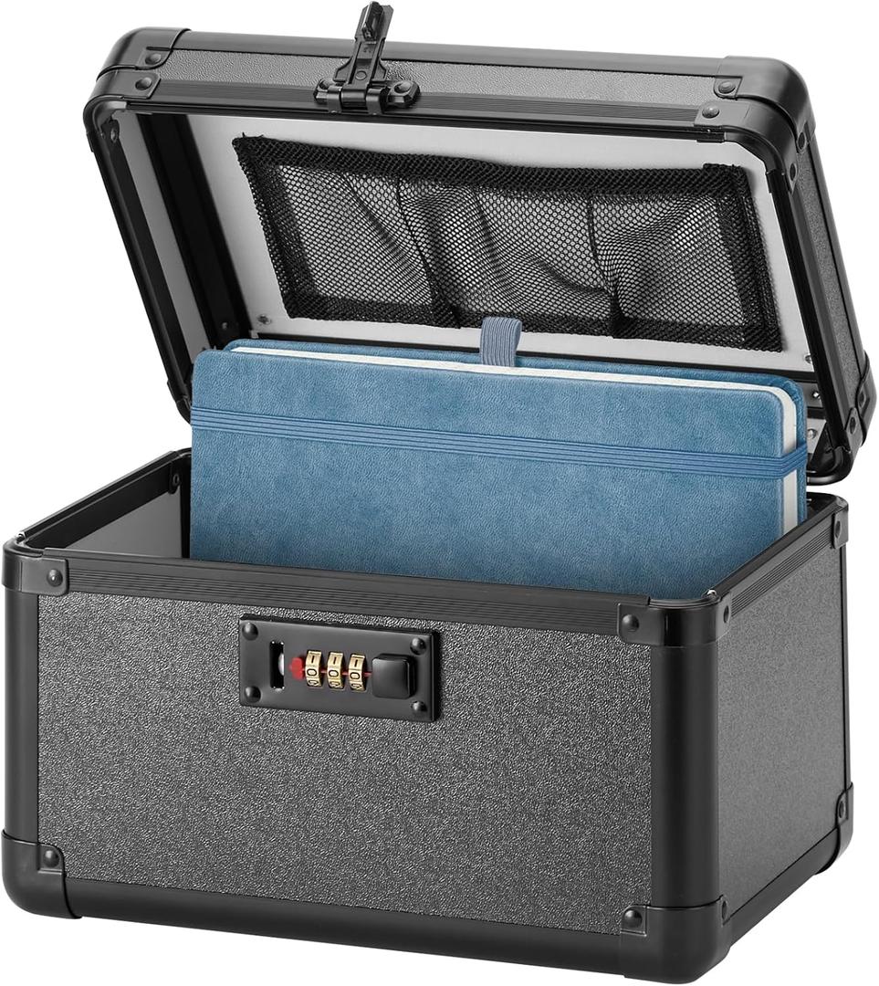 Large Lock Box - Security Combination Lock Box, Locking Storage Case for Personal Items and Medicine, Childproof Lockable Lockbox for Home/Office/School, 10.2x6.8x6.9 Inch, Black