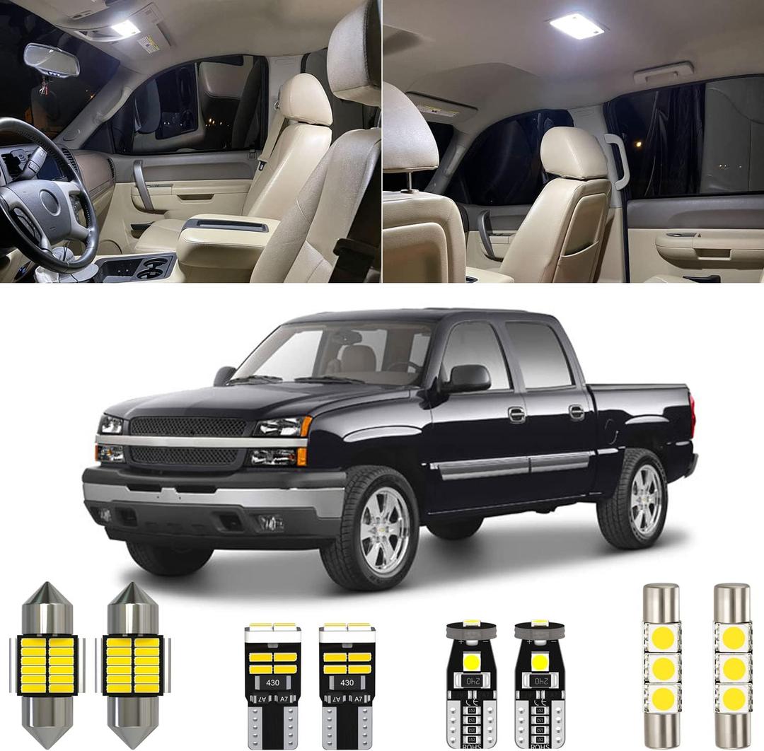 12 Piece 6000K White Interior LED Light Kit Package Replacement for Chevy Chevrolet Silverado/GMC Sierra 1999 2000 2001 2002 2003 2004 2005 2006, with Placement Diagram and Install Tool