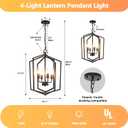 WJShome 18.1" Black Chandelier, 4-Light Farmhouse Dining Room Light Fixture, Industrial Ceilings Foyer Lighting Fixtures, Rustic Lantern Pendant Light, for Kitchen Island, Entryway, Staircase