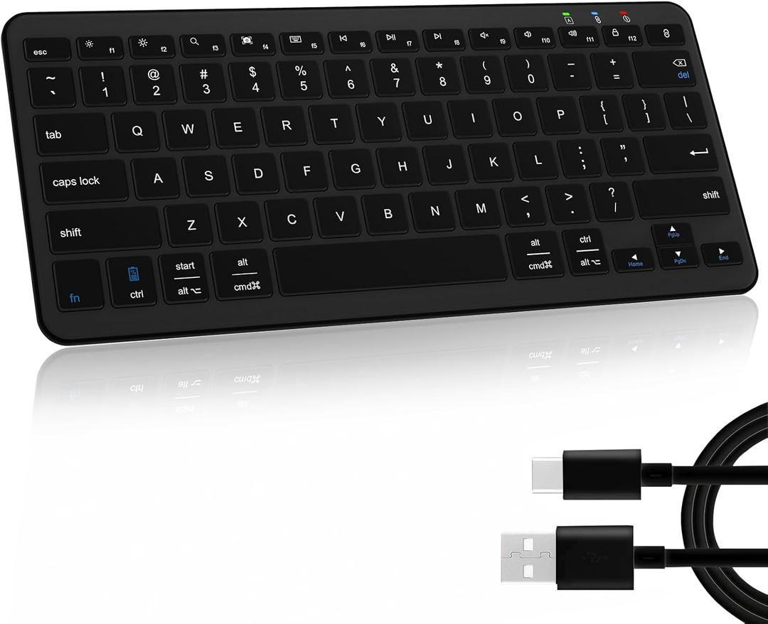 Bluetooth Keyboard, Ultra-Slim Wireless Keyboard for iPad, Rechargeable Ergonomic Computer Keyboard for iOS, Android, Windows PC Tablets Phone, Black