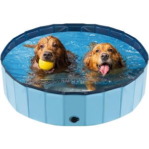 Dog Pool for Large Dogs, Kiddie Pool Hard Plastic, Dog Bathtub Portable, Foldable Pool for Dogs Slip-Resistant (Blue, L-47"x12")
