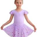 MdnMd Dance Ballet Leotard with Star Moon Sequins Skirt for Toddler Girls Ballerina Dresses Outfit (Lavender Purple, 8-10 Years)