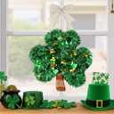 RattanView St Patricks Day Shamrock Tinsel Wreath for Front Door, St. Patrick's Day Decorations Lucky Green Shamrock Hat Tinsel Wreaths Garland Door Swag for Irish Party Mantel Walls Home Supplies