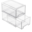 2 Pack Stackable Storage Drawers, Plastic Clear Organizer Bins with Handles for Undersink, Kitchen Cabinet, Fridge, Closet, Pantry, Office, Bathroom