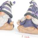 Hodao 2PCS Zen Lavender Meditation Gnomes Figurines Set- Yoga Themed Inspired Home Table & Shelf Decor for Relaxation & Serene Living Spaces Yoga Lavender Decor Retirement Gifts for Women (Grey-3)
