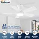 Ceiling Fans with Lights, 36 Inch Low Profile Ceiling Fan with Light and Remote Control, Flush Mount, Reversible, 3CCT, Dimmable LED, Quiet, White Ceiling Fan for Bedroom, Kitchen, Office