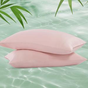 NATUREFIELD Rayon Derived from Bamboo Pillowcases Standard Size Set of 2, Cooling Pillow Cover for Hot Sleepers, Hotel Luxury Bedding (20"x26") (Pink)