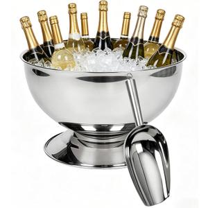 12L Large Ice Bucket for Parties,Silver Stainless Steel Beverage Tub with Scoop Champagne Bucket for Mimosa Bar Supplies, Wine Cooler Bucket, Drink Bucket for Celebrations