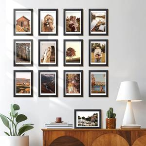 HappyHapi 4x6 Picture Frames Set of 10, Tabletop or Wall Display Pictures 3.5x5 with Mat or 4x6 Without, Multi Photo Frames Collage (Black)